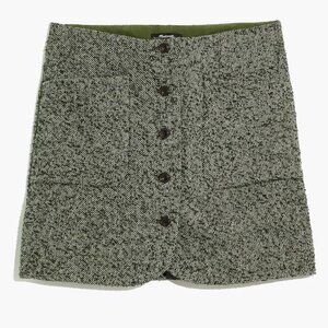 NWT Madewell Herringbone Wool Tweed Button Mini Skirt Dark Forest Green Size 0